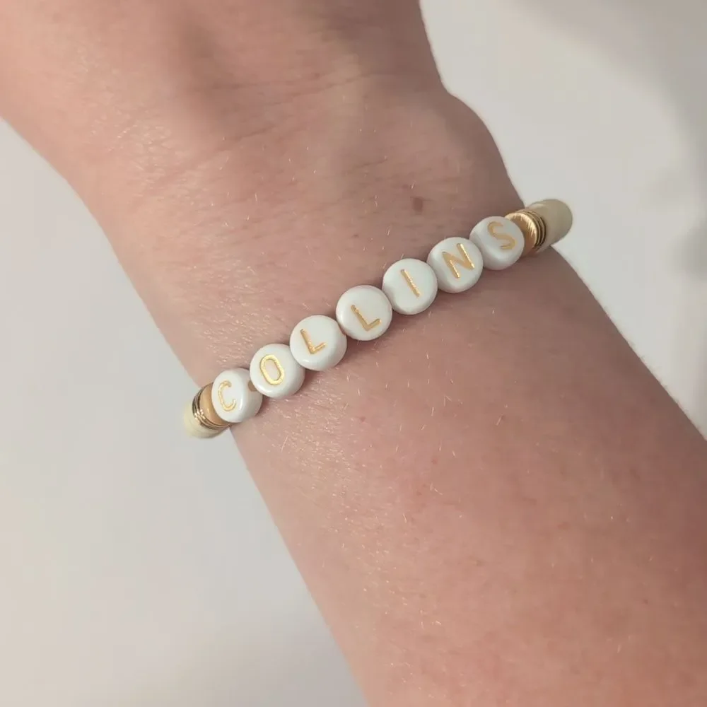 557 Cream and Gold Heishi Beaded Bracelet with COLLINS Beads‎